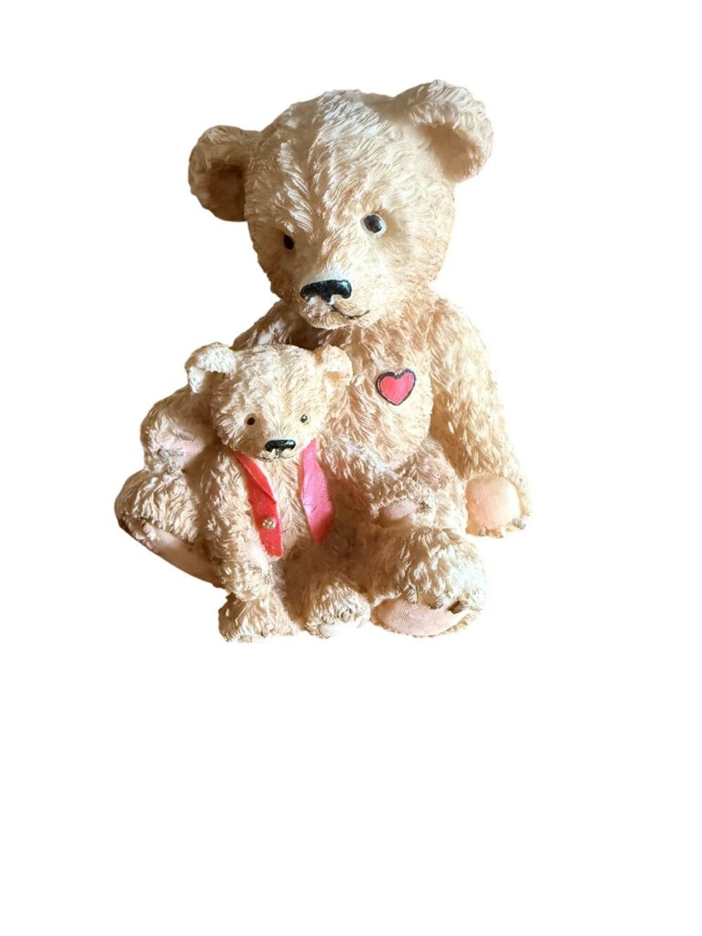 Mother & Baby Bear Figurine With Heart Accents 4" Tall Made In China